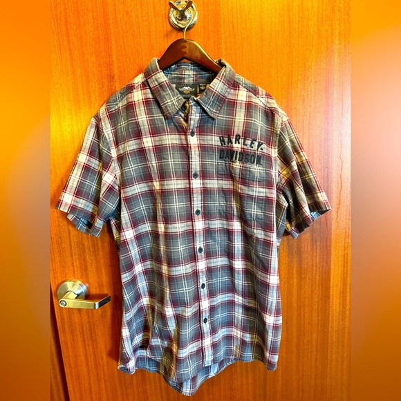 Harley Davidson Men's Racer Font Plaid Button Down Shirt Size XL - Picture 1 of 6